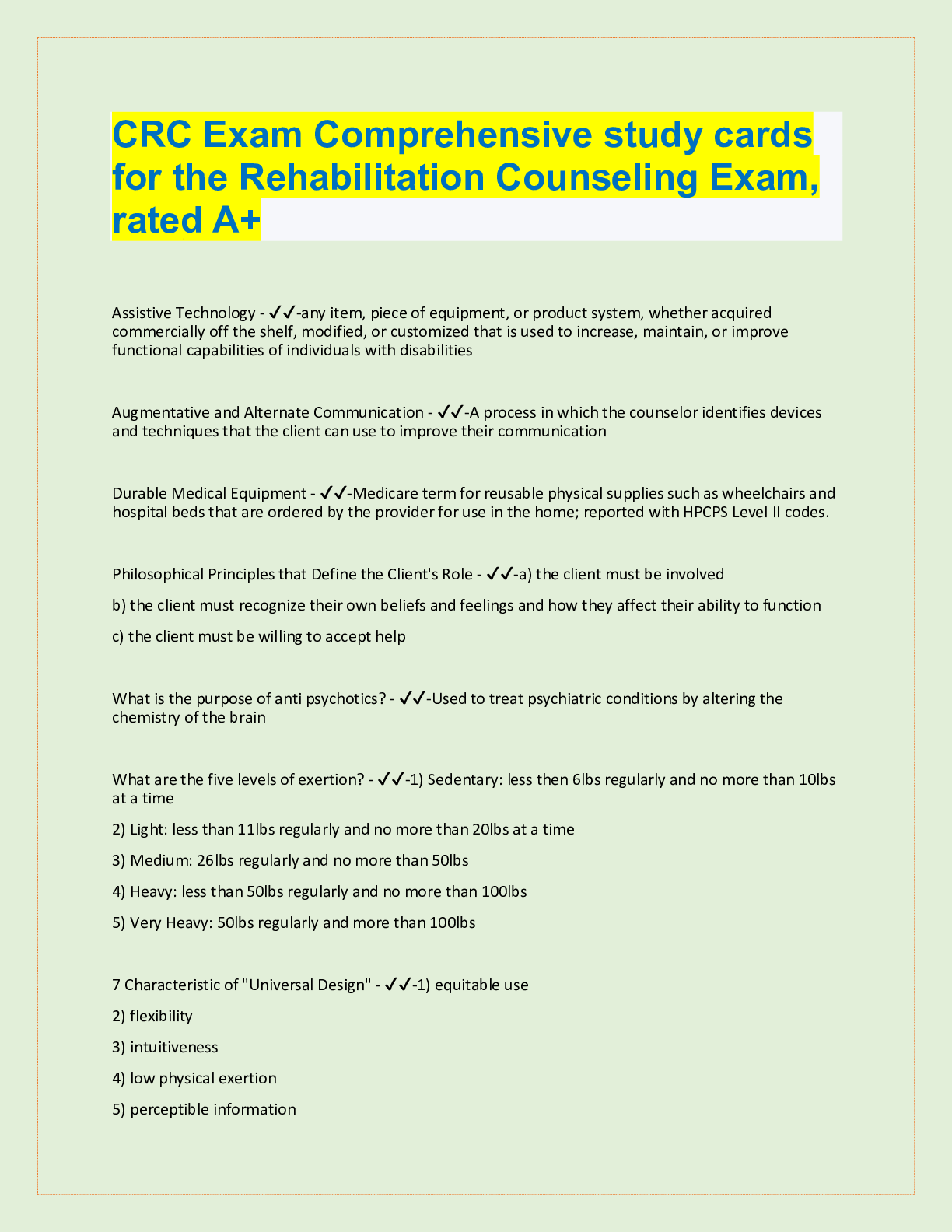 Preview image for CRC Exam Comprehensive study cards  for the Rehabilitation Counseling Exam,  rated A+ Assistive Tech